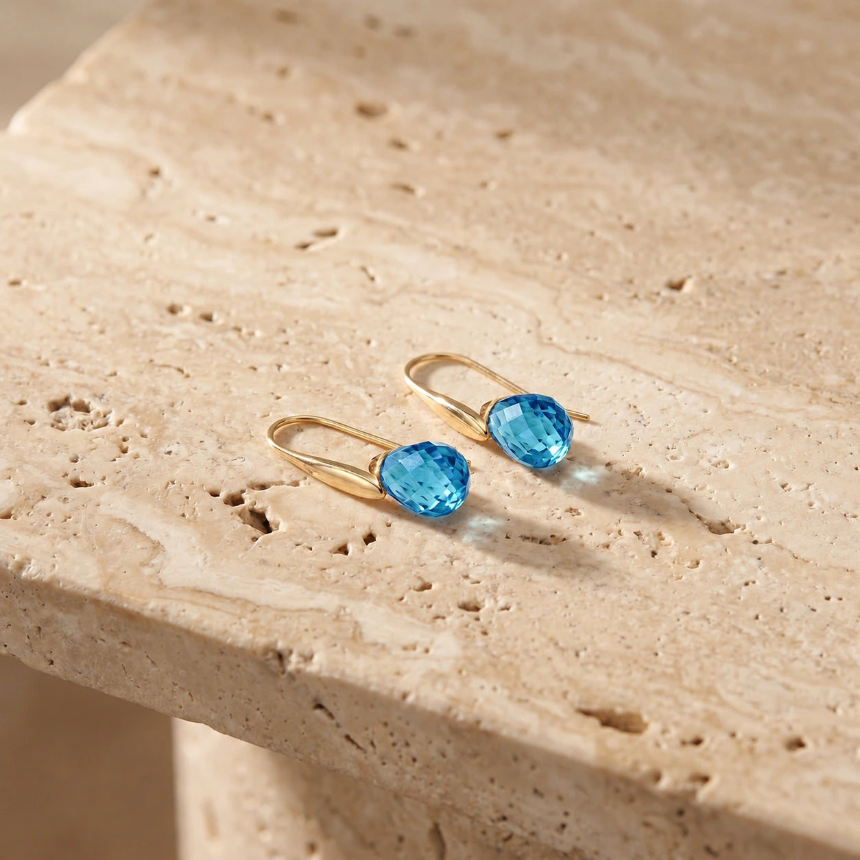 Yellow Gold Earrings Blue Topaz 10K — Ottilia
