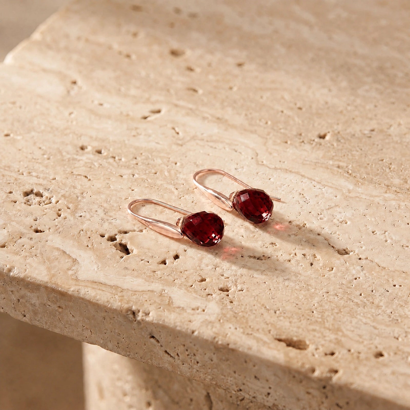 Rose Gold Earrings Garnet 10K — Ottilia