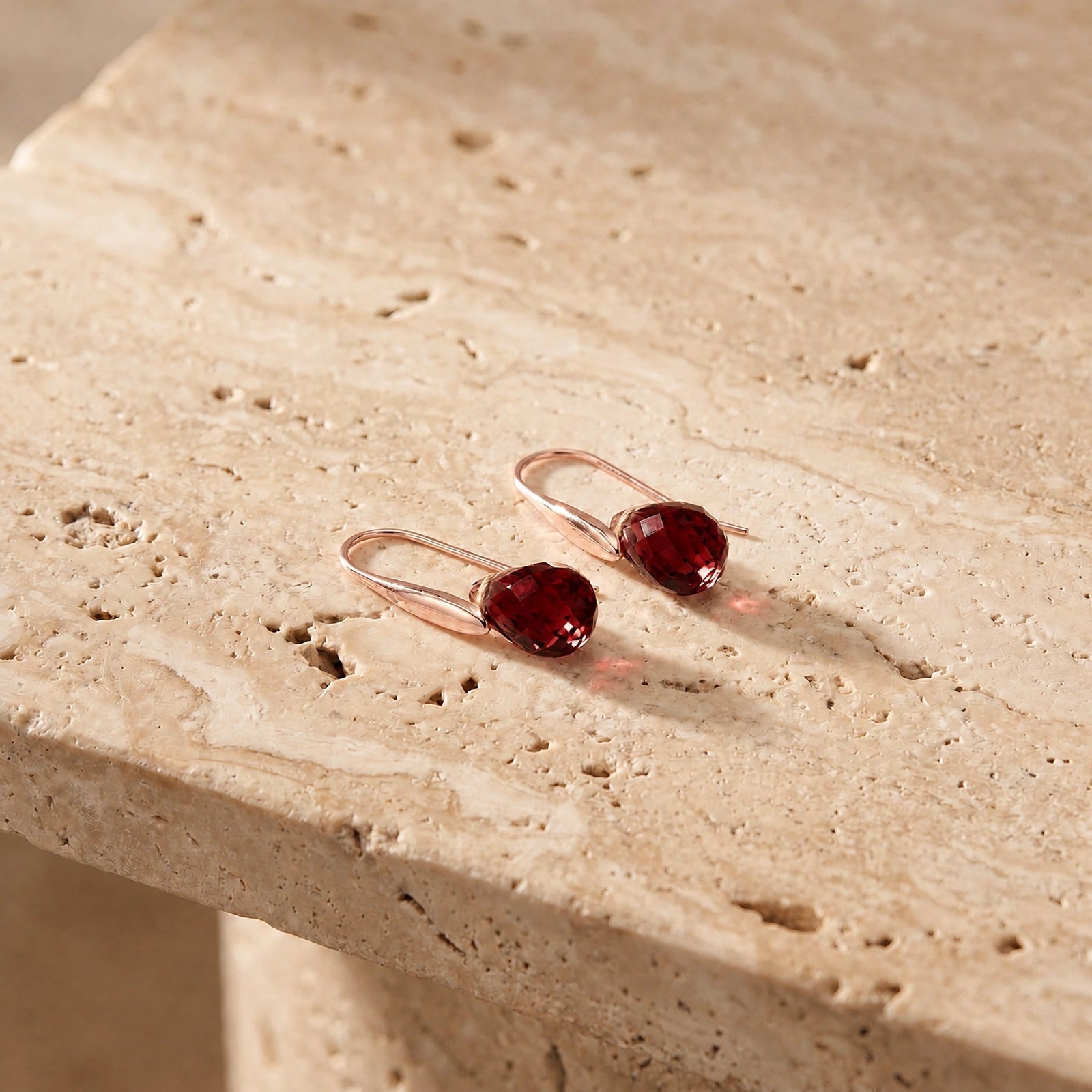 Rose Gold Earrings Garnet 10K — Ottilia