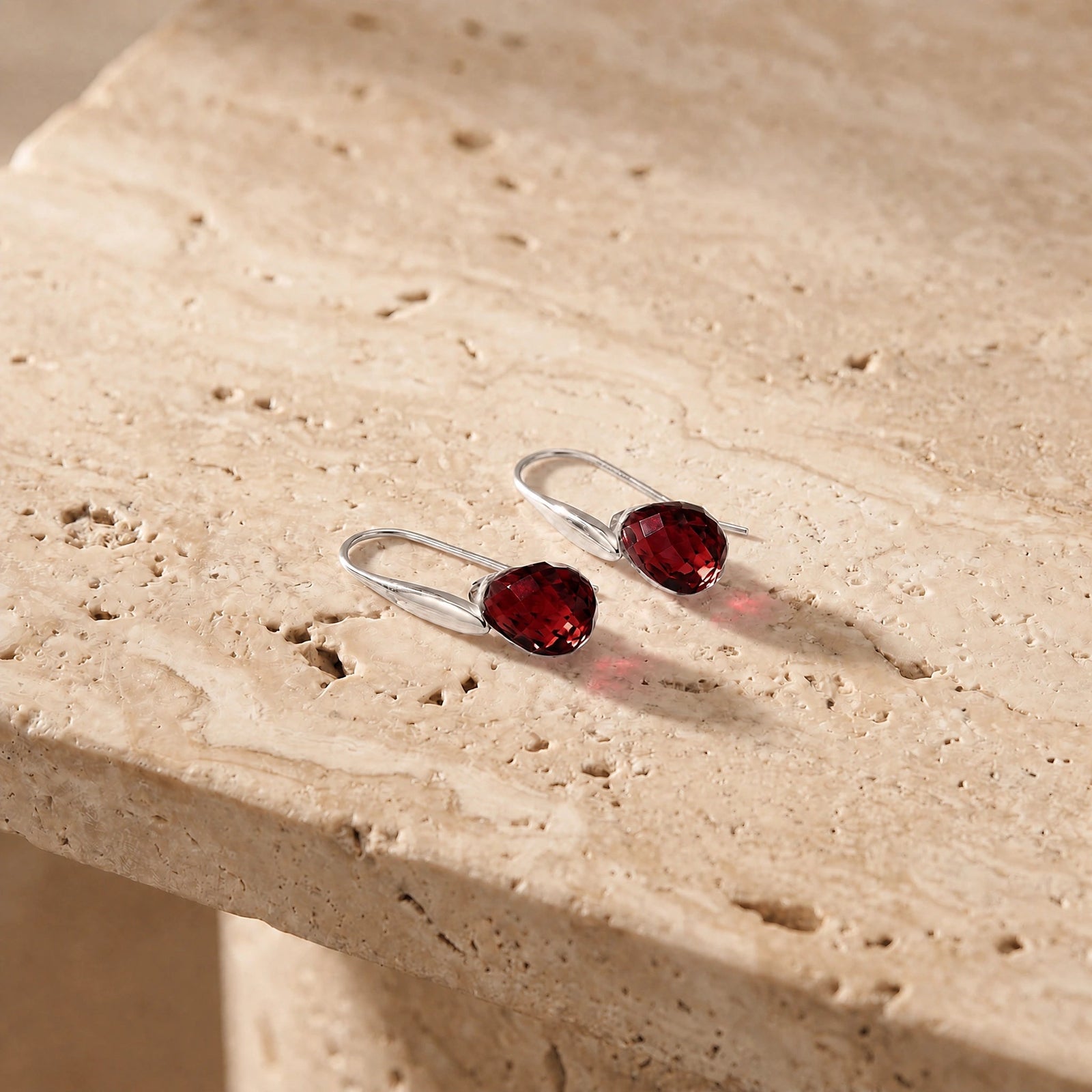White Gold Earrings Garnet 10K — Ottilia