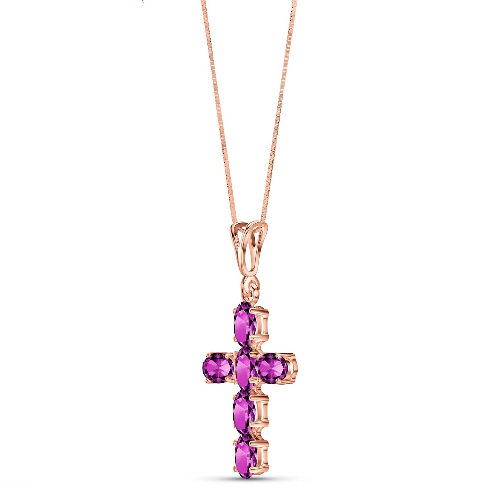 Rose Gold Cross Necklace Amethyst 10K — Eleonora