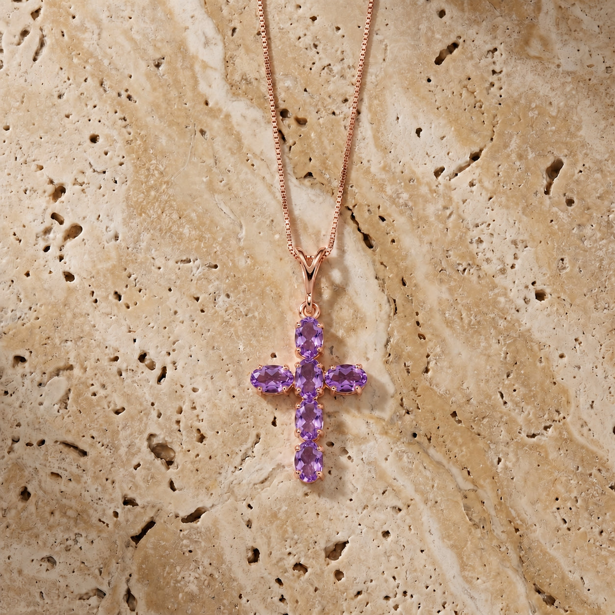 Rose Gold Cross Necklace Amethyst 10K — Eleonora