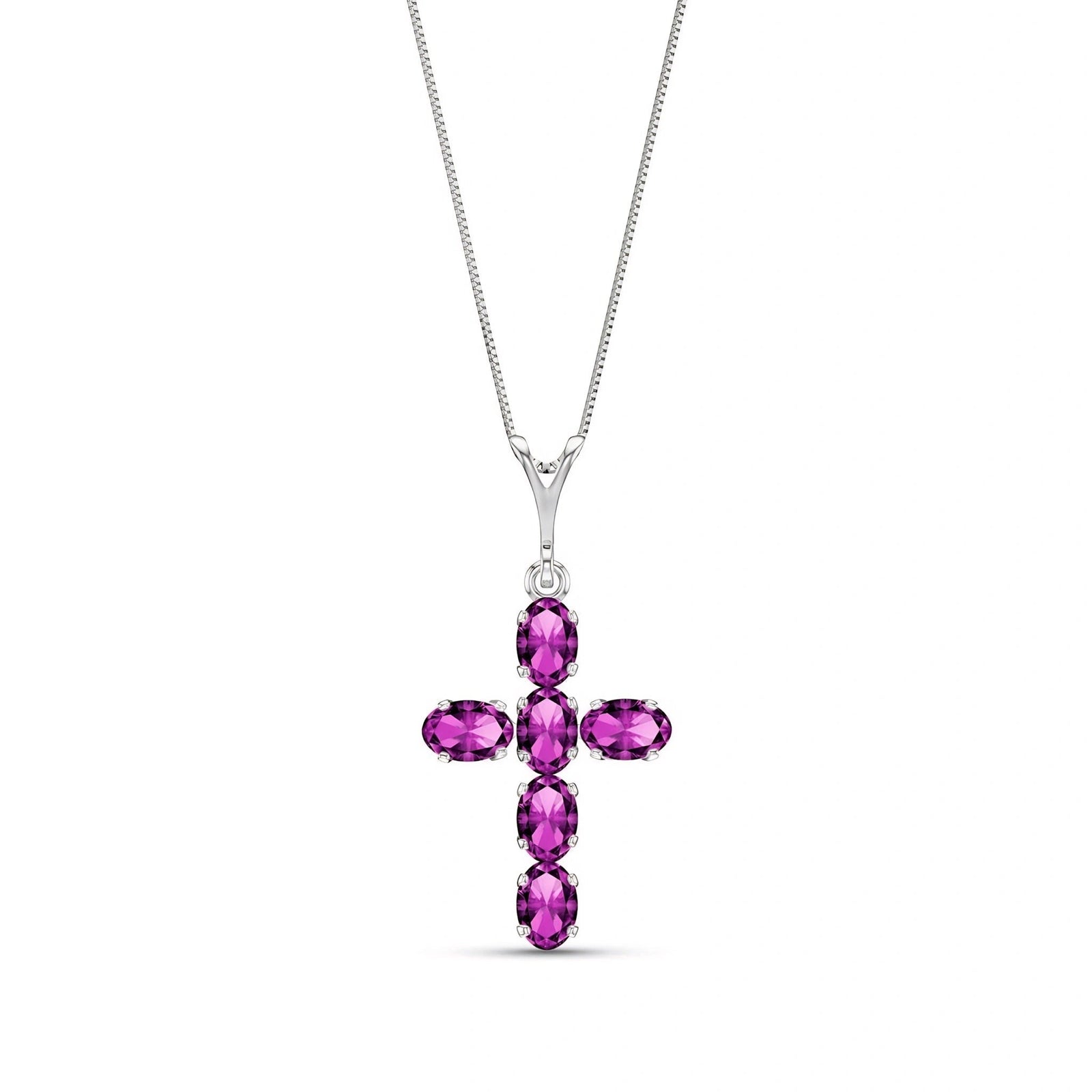 White Gold Cross Necklace Amethyst 10K — Eleonora