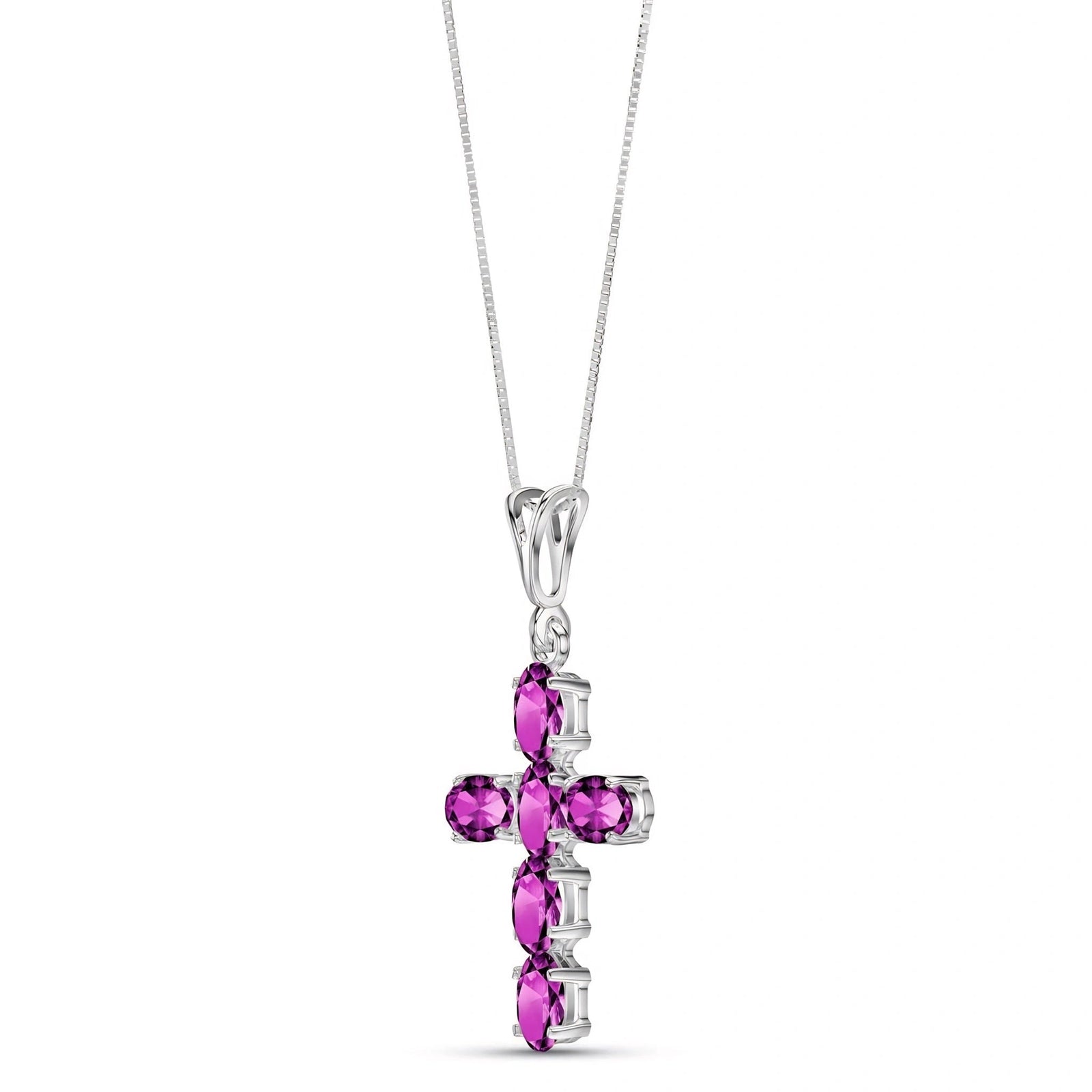 White Gold Cross Necklace Amethyst 10K — Eleonora