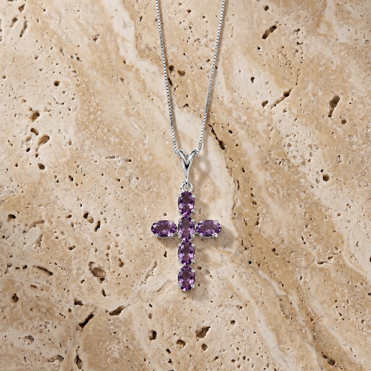 White Gold Cross Necklace Amethyst 10K — Eleonora