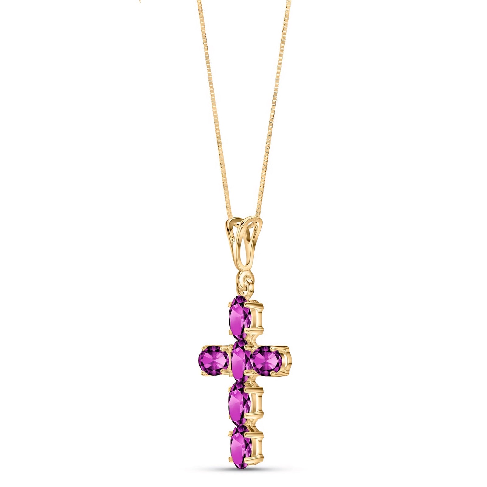 Yellow Gold Cross Necklace Amethyst 10K — Eleonora