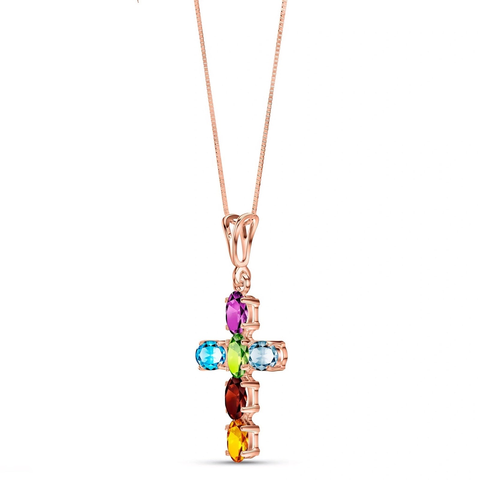 Rose Gold Cross Necklace Multi-Gemstone 10K — Eleonora