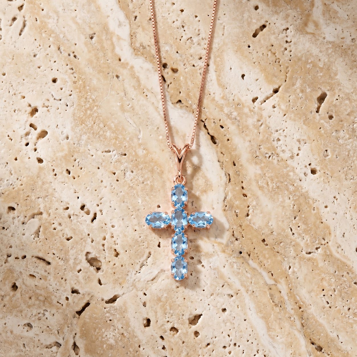 Rose Gold Cross Necklace Multi-Gemstone 10K — Eleonora
