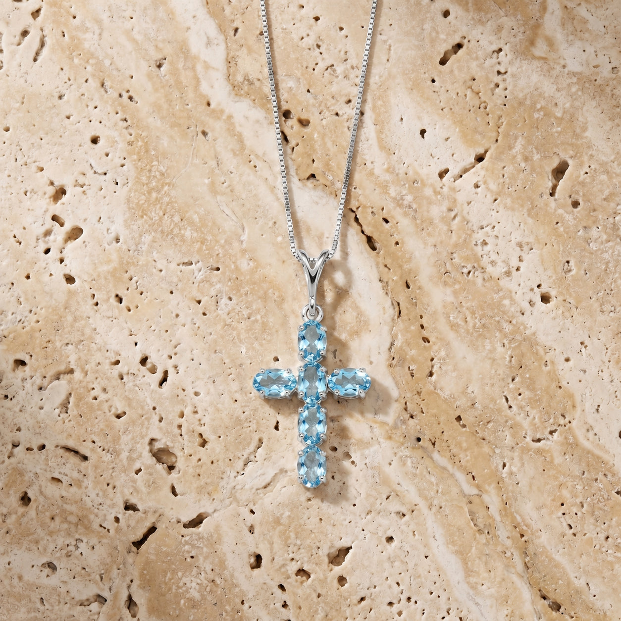 White Gold Cross Necklace Multi-Gemstone 10K — Eleonora