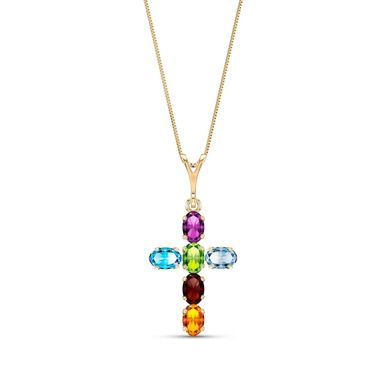 Yellow Gold Cross Necklace Multi-Gemstone 10K — Eleonora