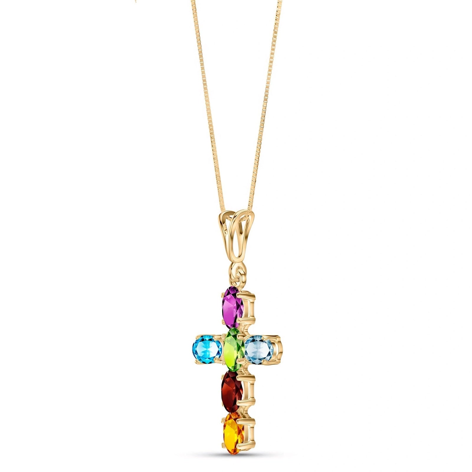 Yellow Gold Cross Necklace Multi-Gemstone 10K — Eleonora