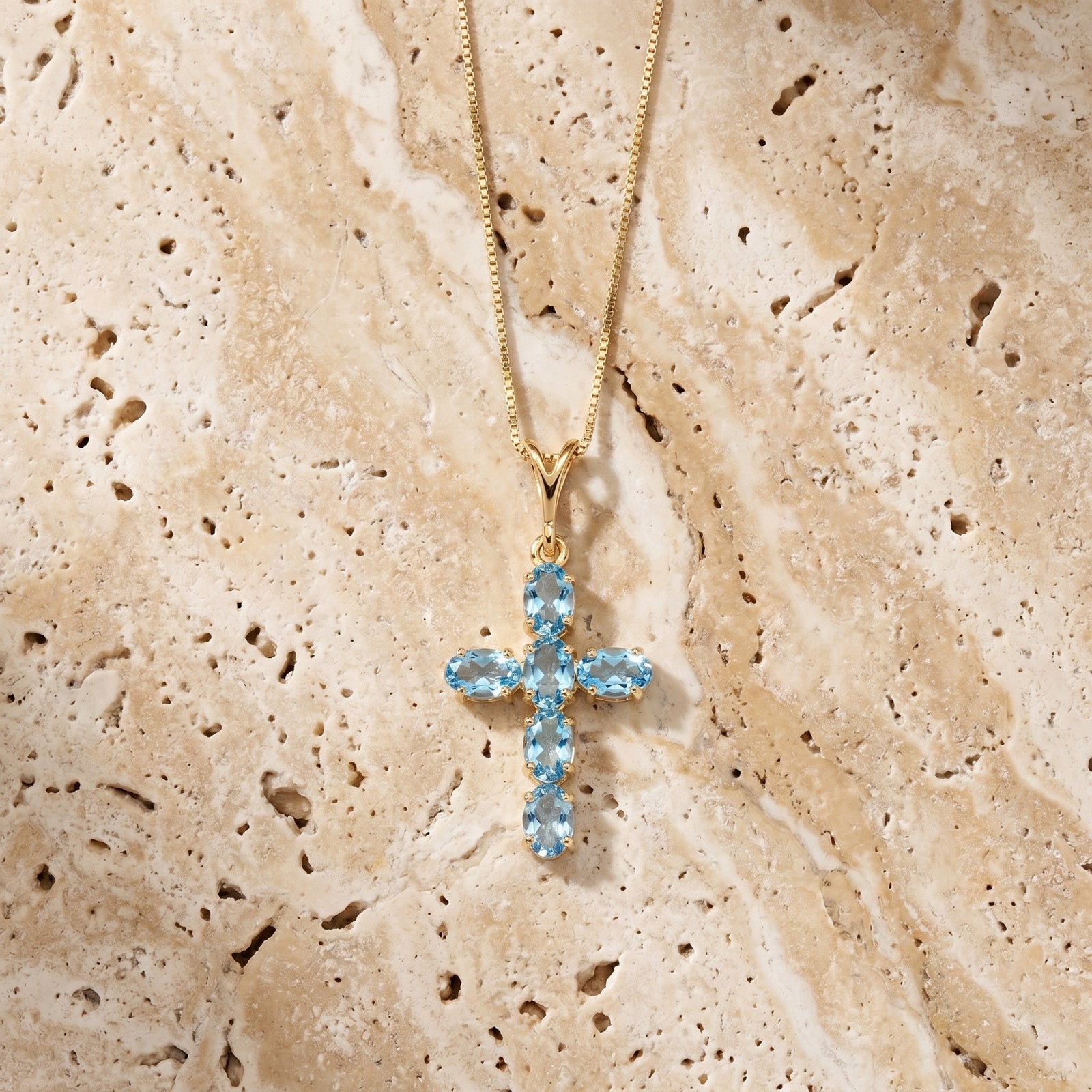 Yellow Gold Cross Necklace Multi-Gemstone 10K — Eleonora