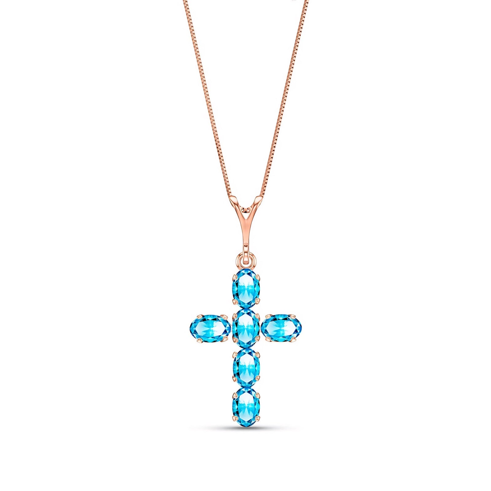 Rose Gold Cross Necklace Blue Topaz 10K — Eleonora
