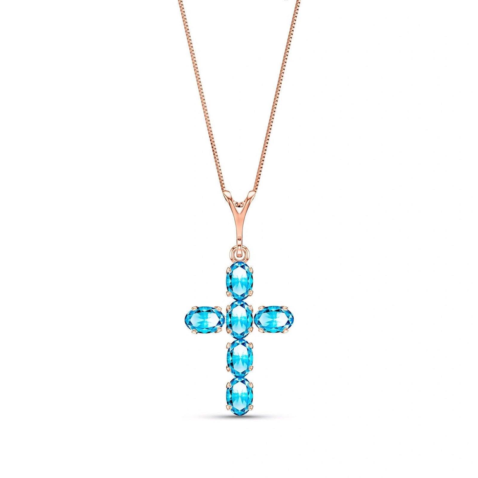 Rose Gold Cross Necklace Blue Topaz 10K — Eleonora