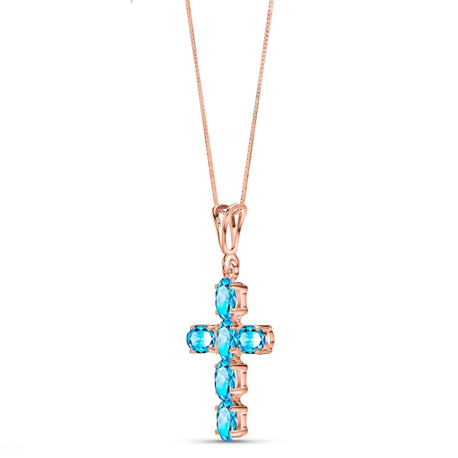 Rose Gold Cross Necklace Blue Topaz 10K — Eleonora