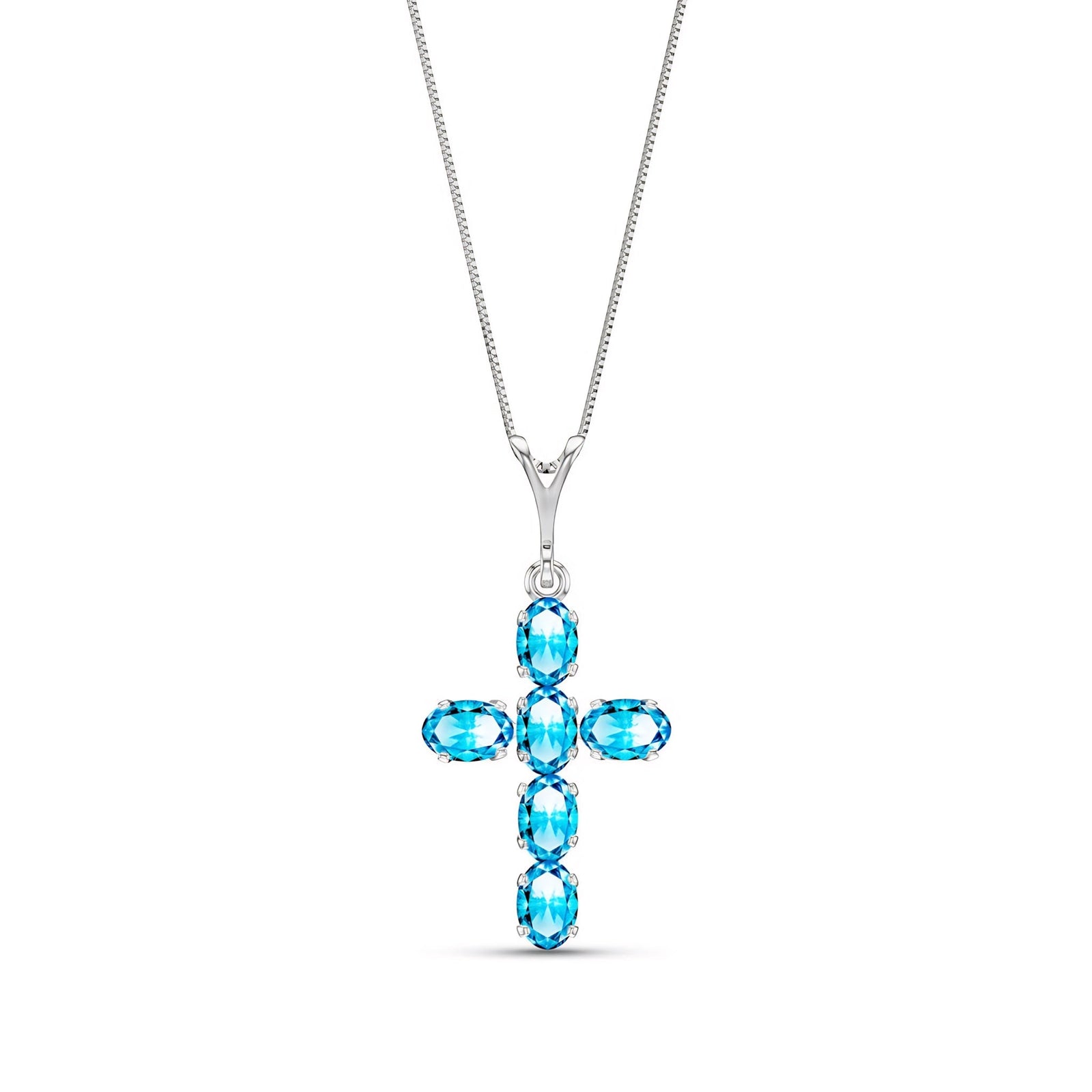 White Gold Cross Necklace Blue Topaz 10K — Eleonora