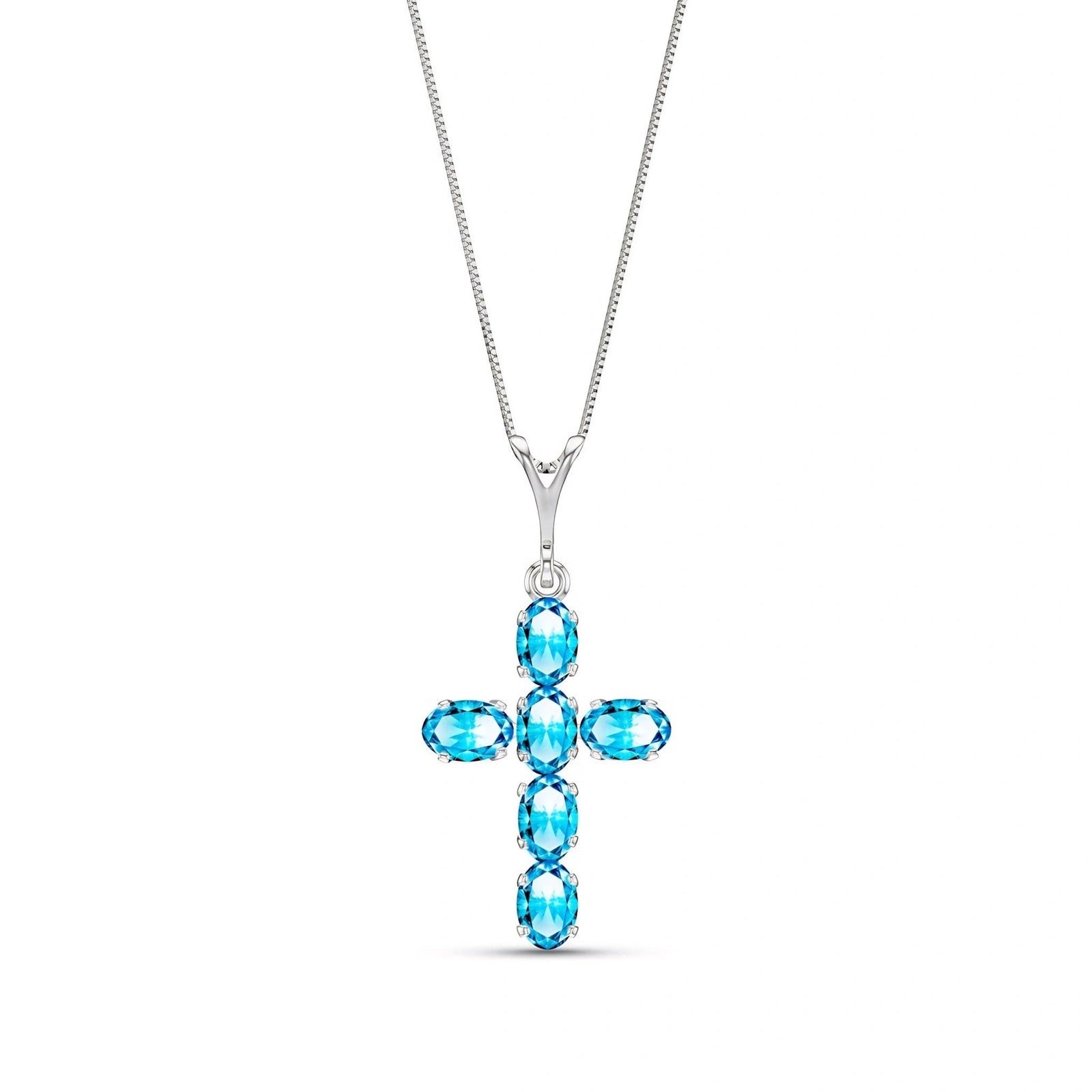 White Gold Cross Necklace Blue Topaz 10K — Eleonora
