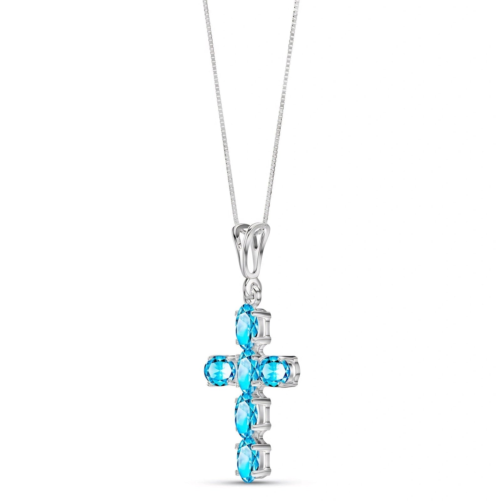 White Gold Cross Necklace Blue Topaz 10K — Eleonora