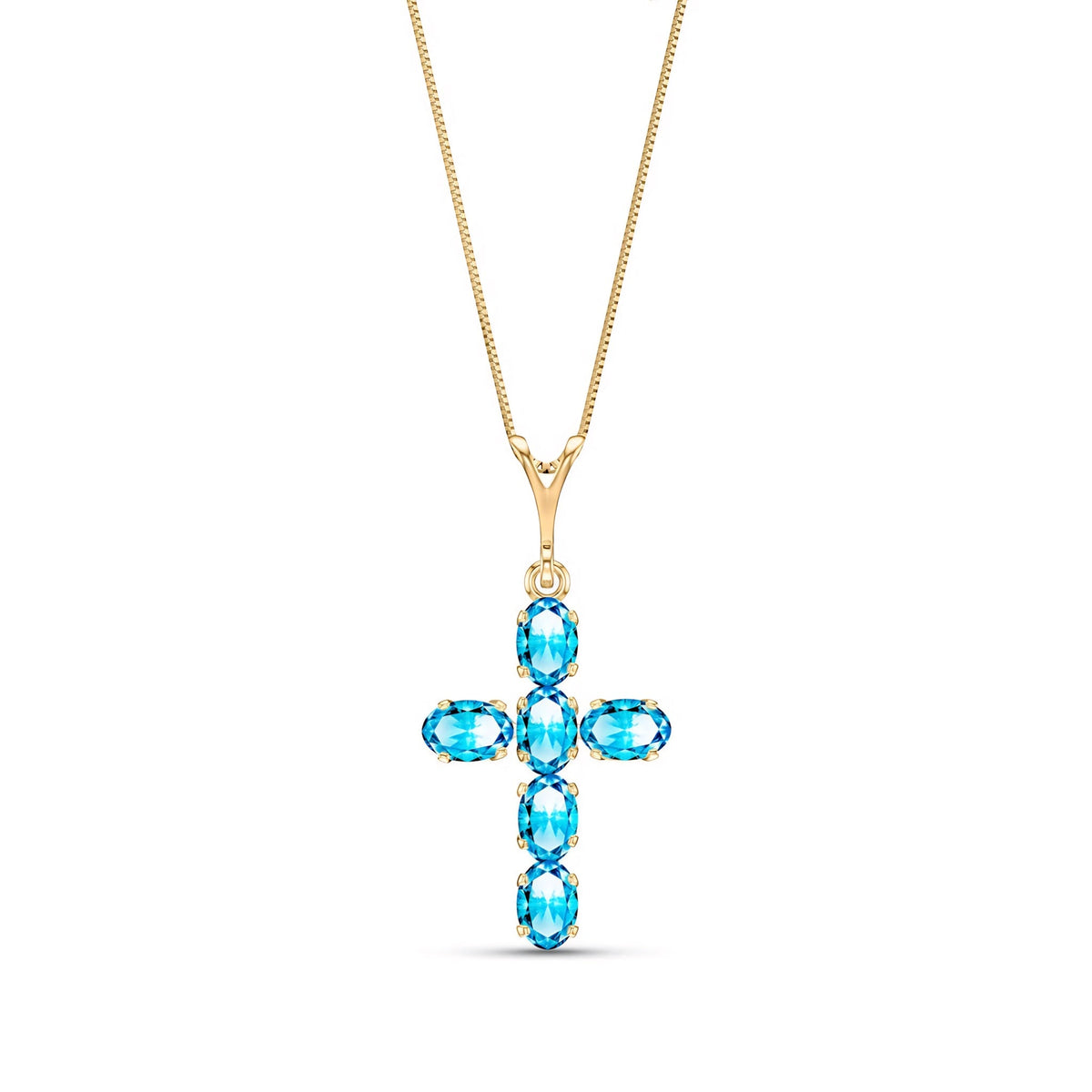 Yellow Gold Cross Necklace Blue Topaz 10K — Eleonora