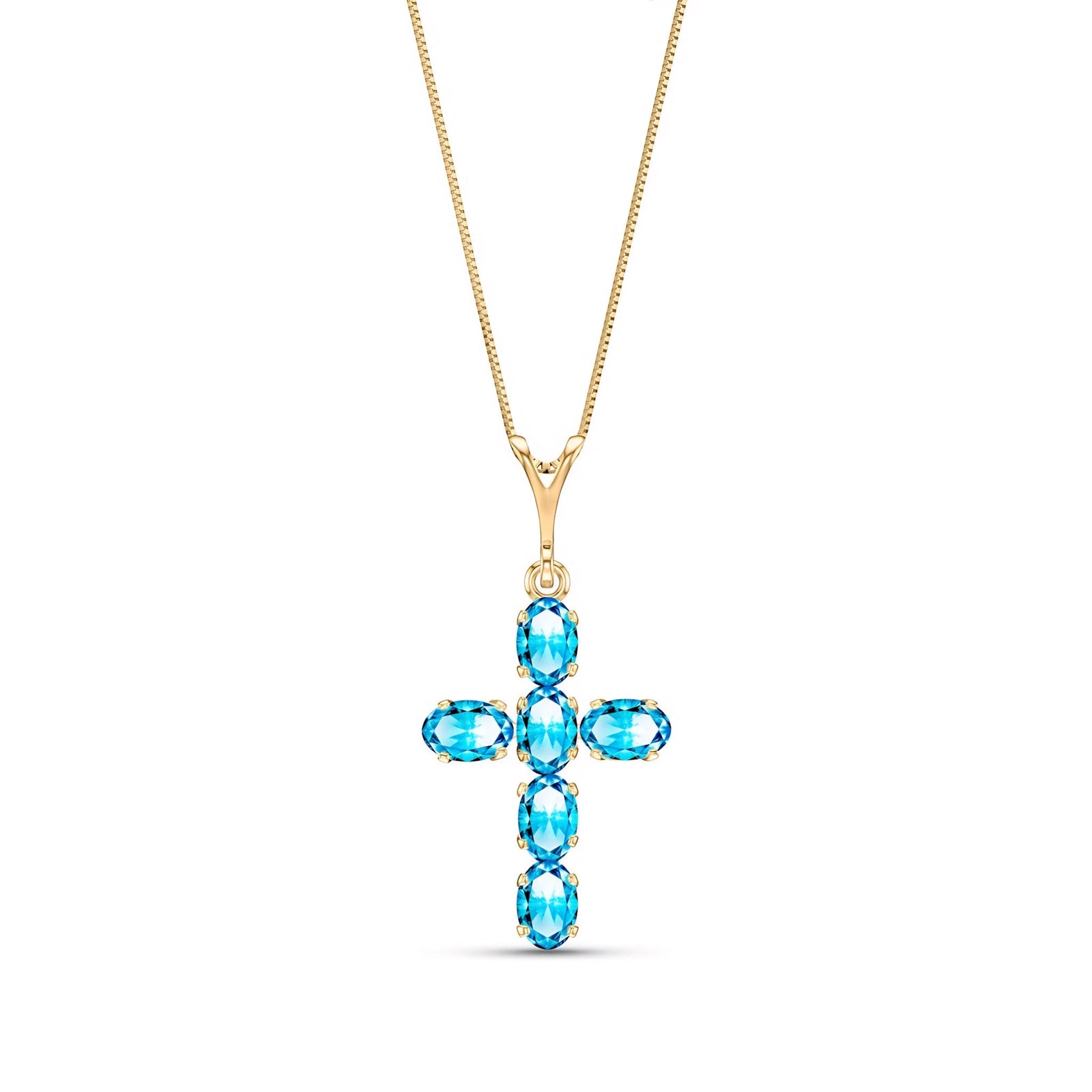 Yellow Gold Cross Necklace Blue Topaz 10K — Eleonora