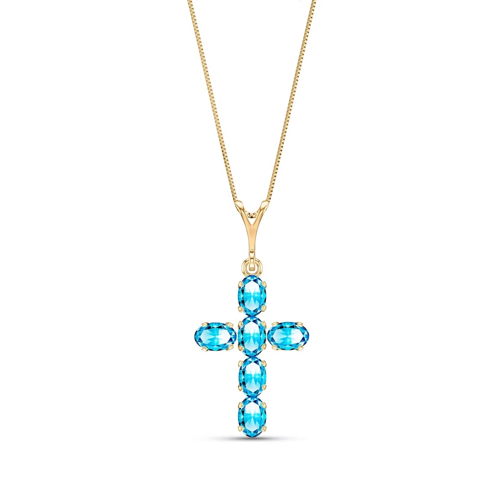 Yellow Gold Cross Necklace Blue Topaz 10K — Eleonora