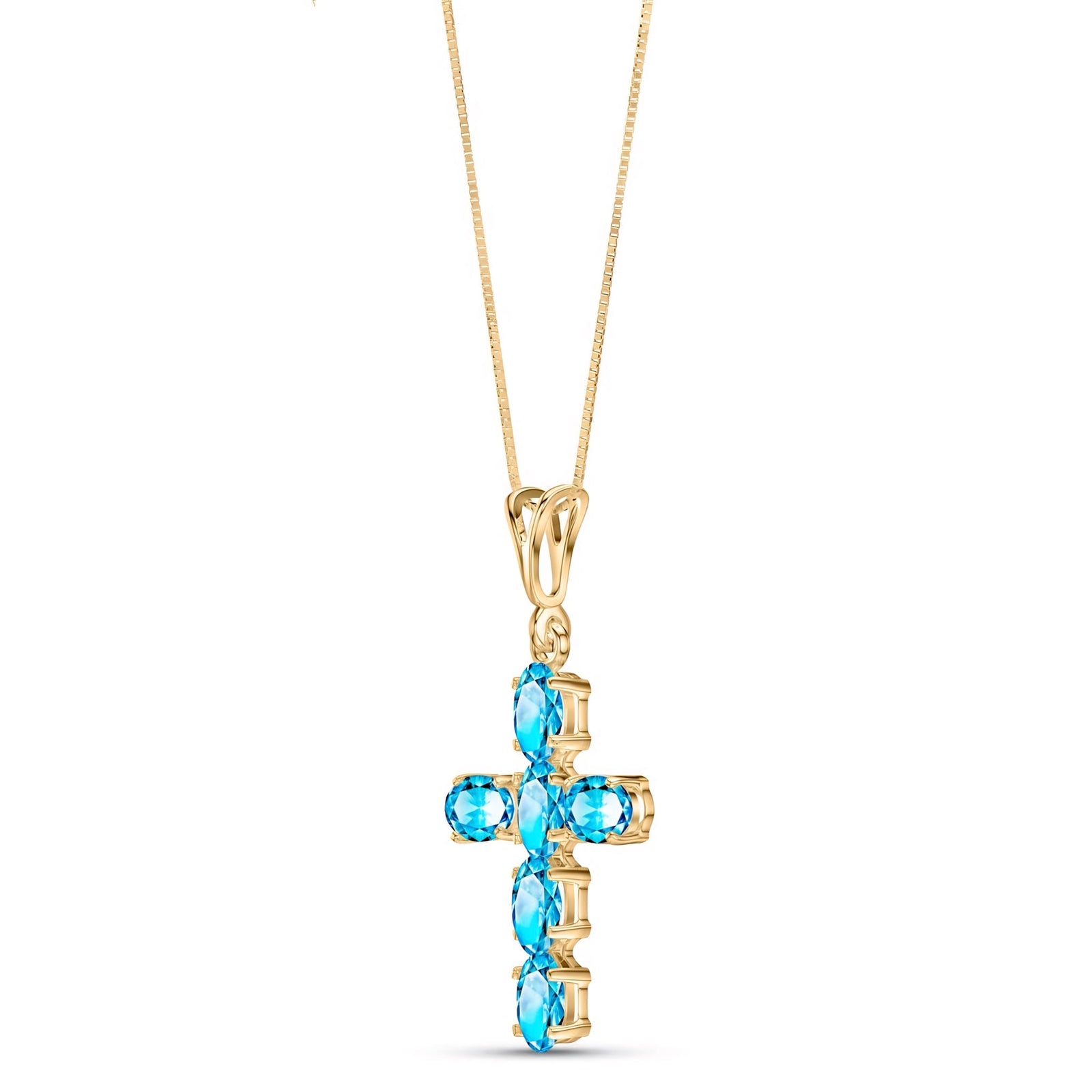 Yellow Gold Cross Necklace Blue Topaz 10K — Eleonora