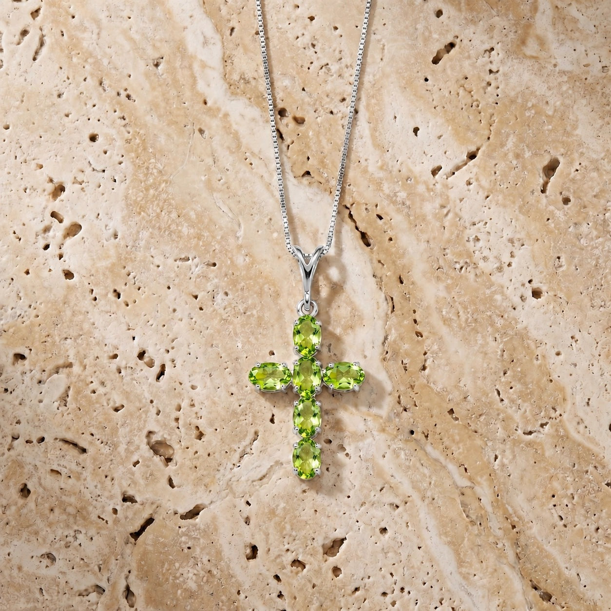 White Gold Cross Necklace Peridot 10K — Eleonora