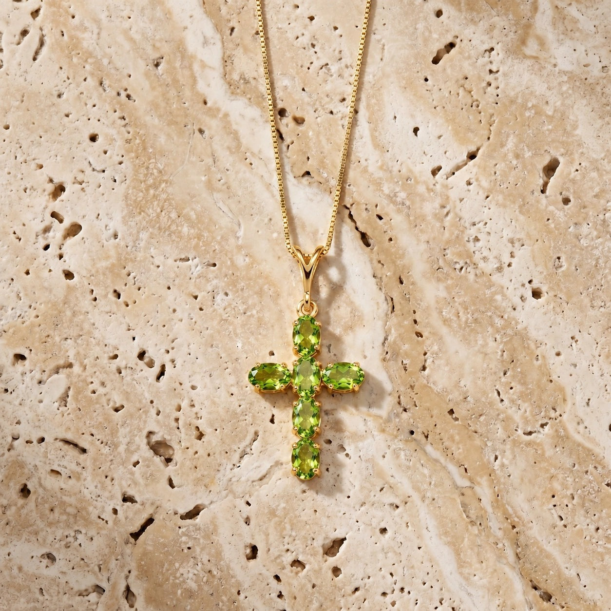 Yellow Gold Cross Necklace Peridot 10K — Eleonora