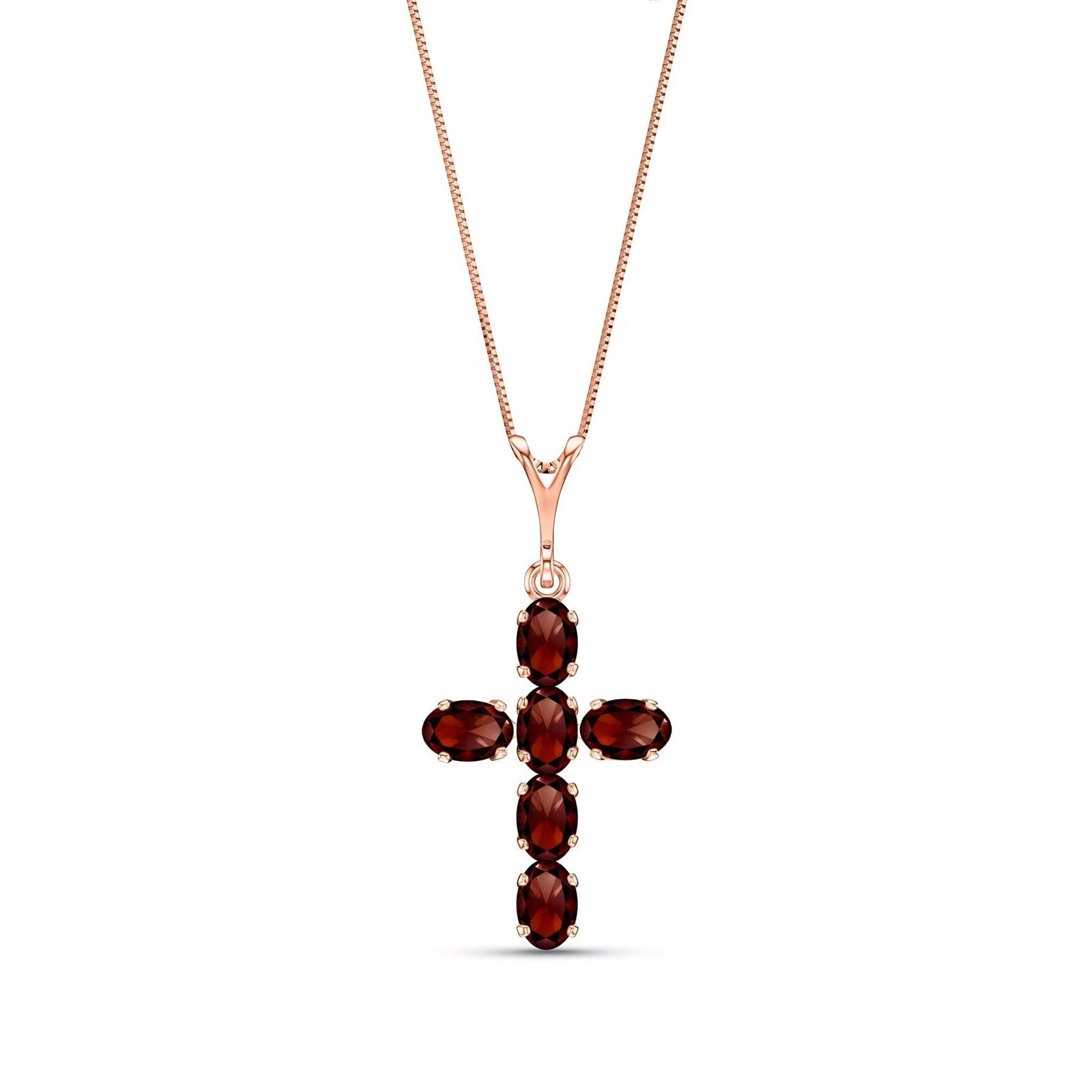 Rose Gold Cross Necklace Garnet 10K — Eleonora