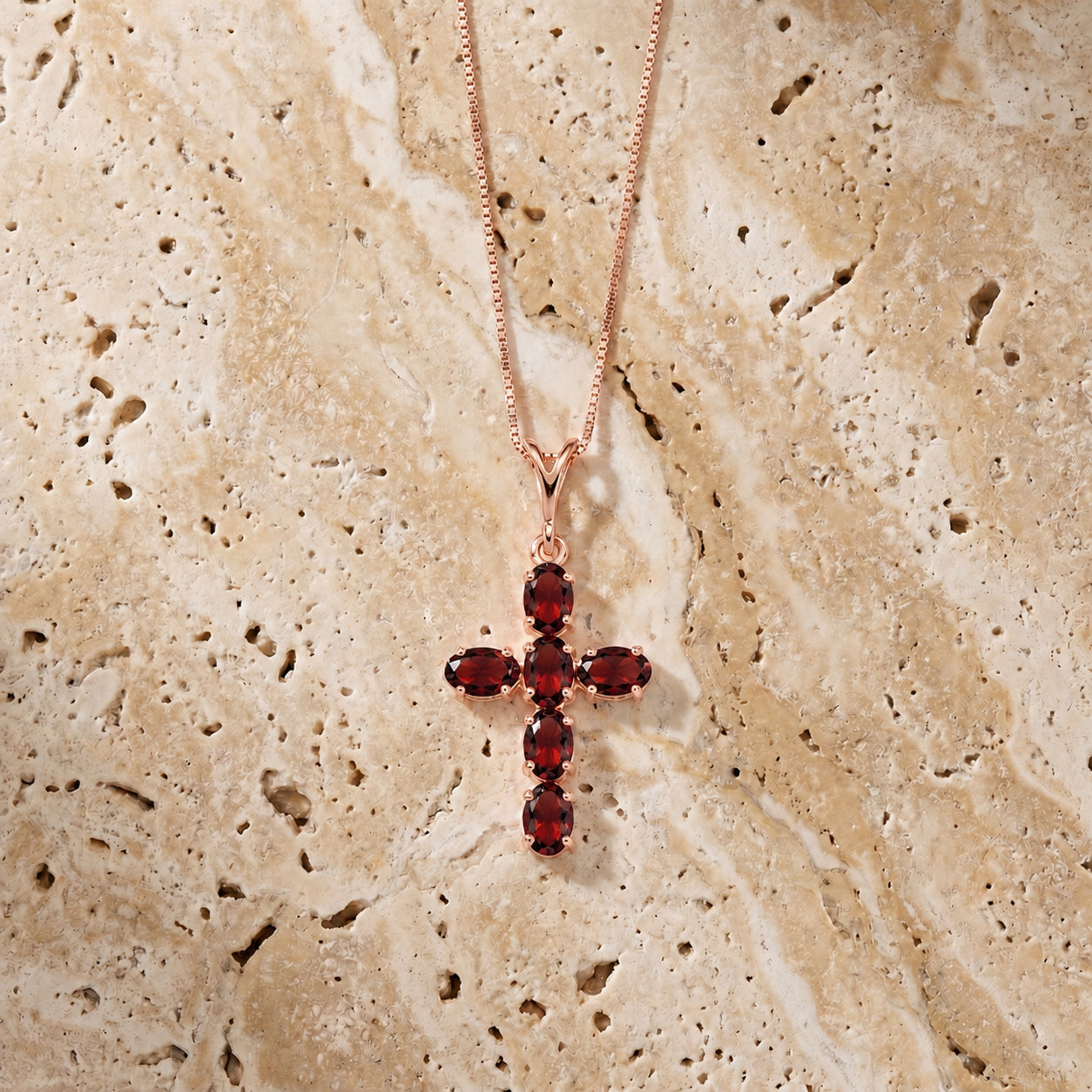 Rose Gold Cross Necklace Garnet 10K — Eleonora