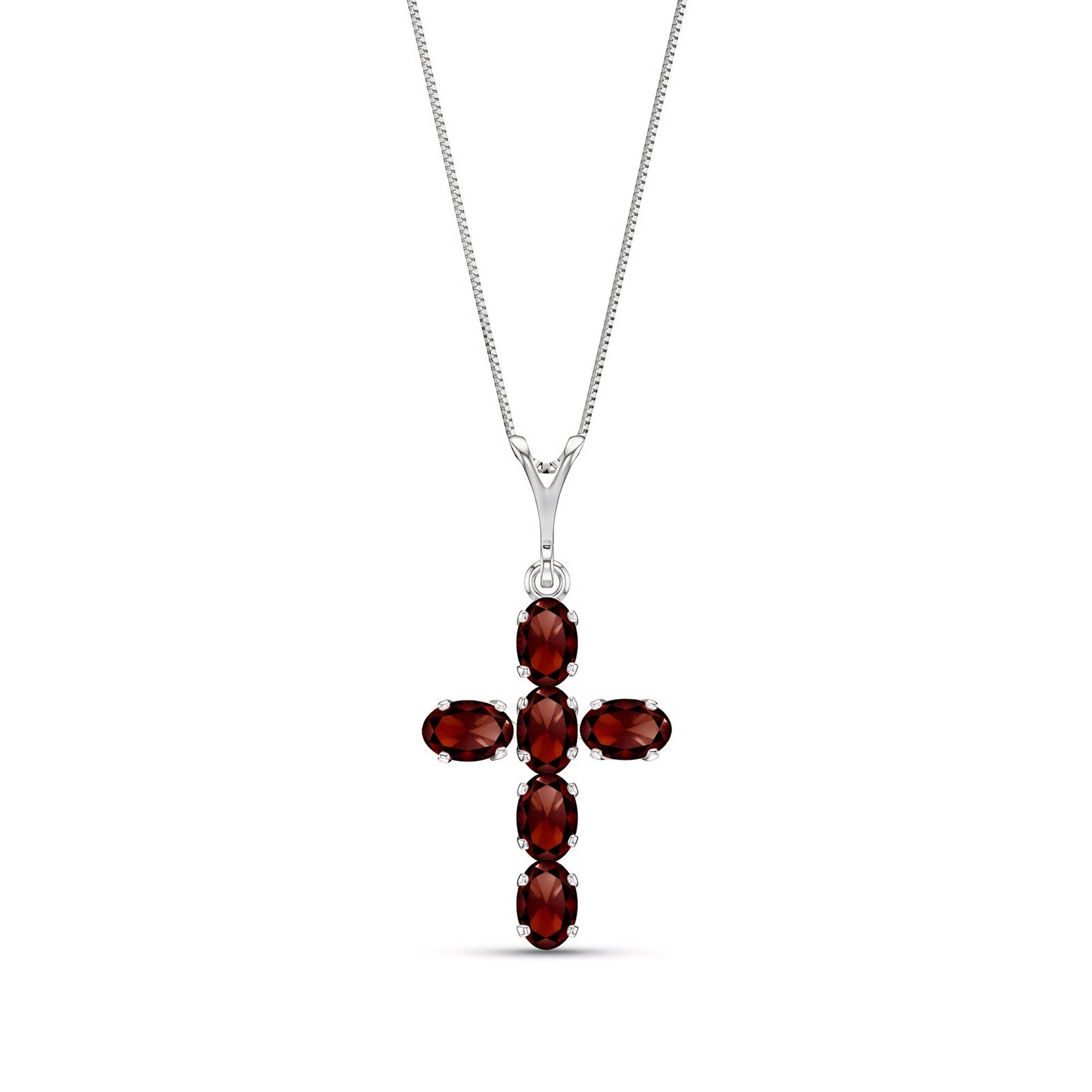 White Gold Cross Necklace Garnet 10K — Eleonora