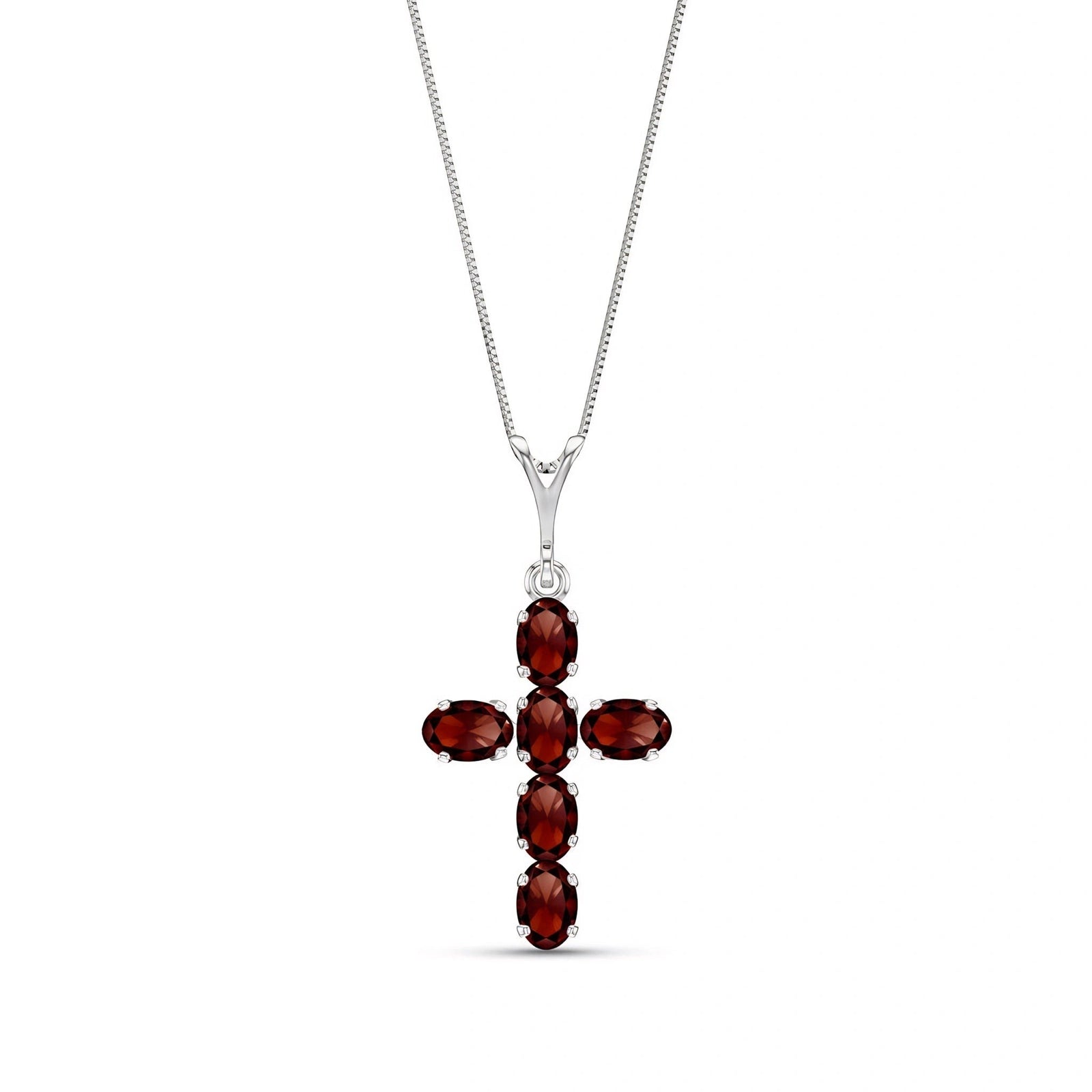 White Gold Cross Necklace Garnet 10K — Eleonora