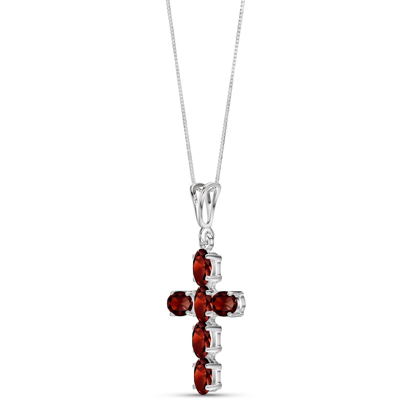 White Gold Cross Necklace Garnet 10K — Eleonora