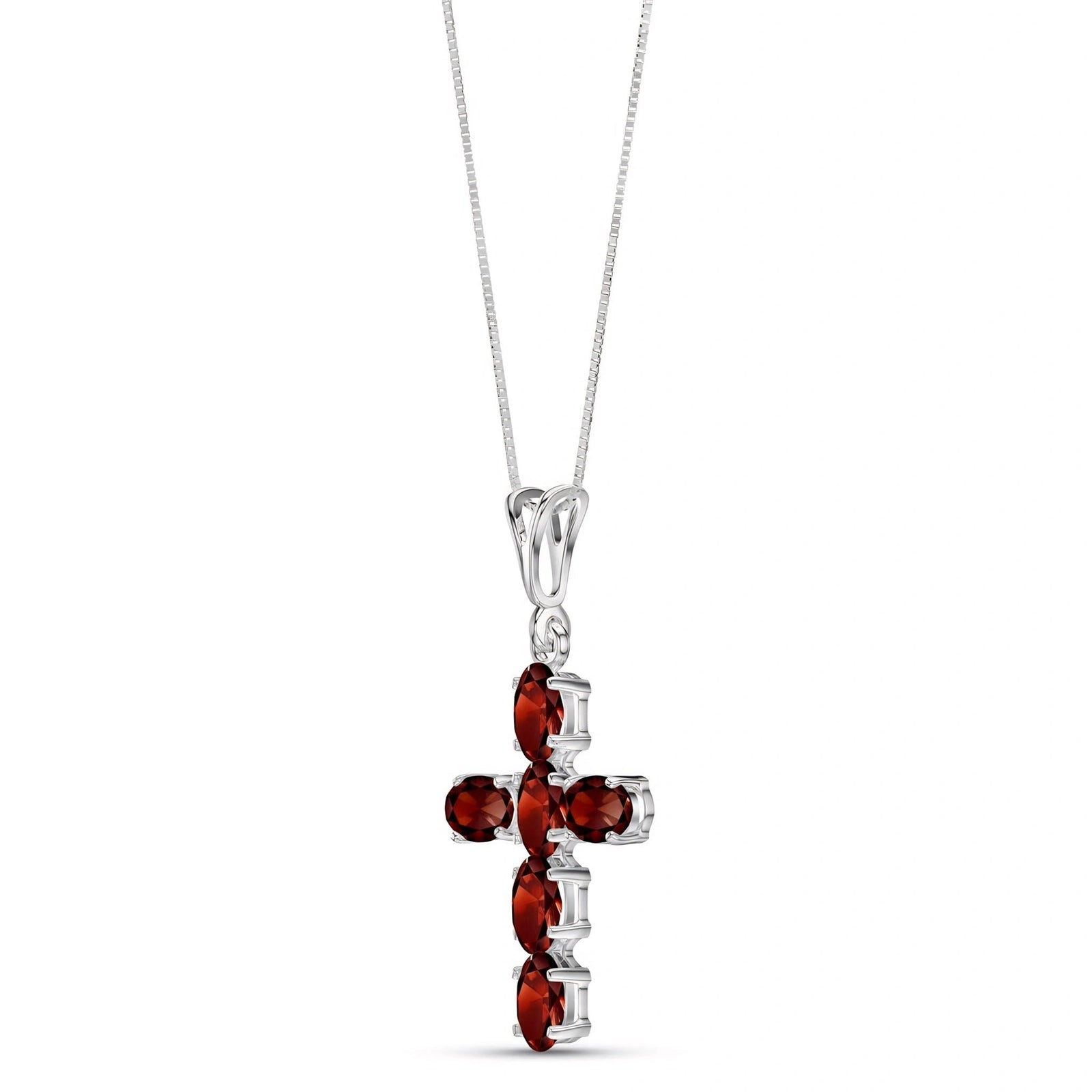 White Gold Cross Necklace Garnet 10K — Eleonora