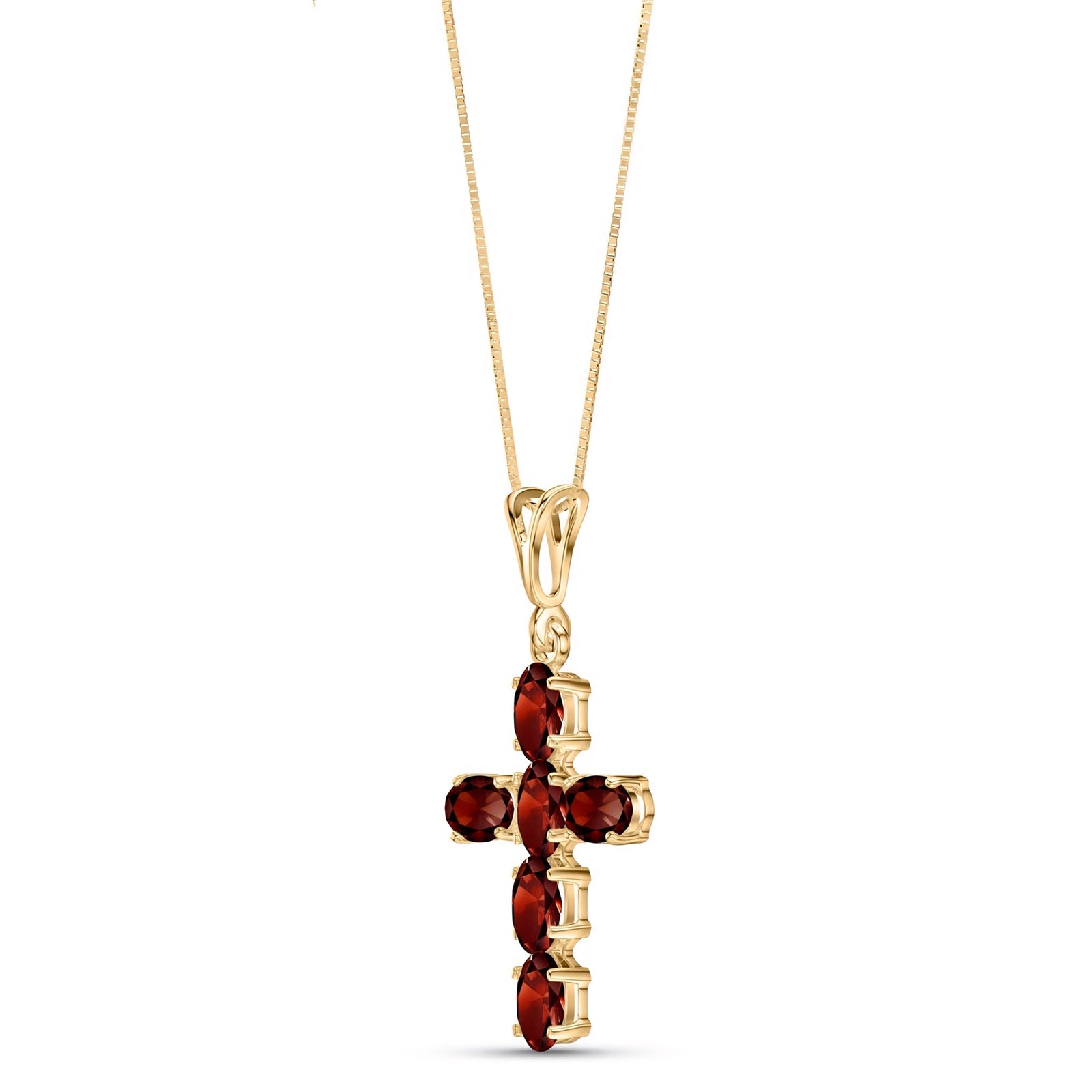 Yellow Gold Cross Necklace Garnet 10K — Eleonora