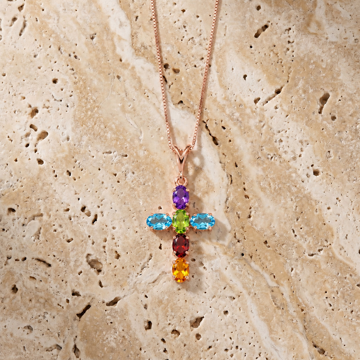 Rose Gold Cross Necklace Citrine 10K — Eleonora