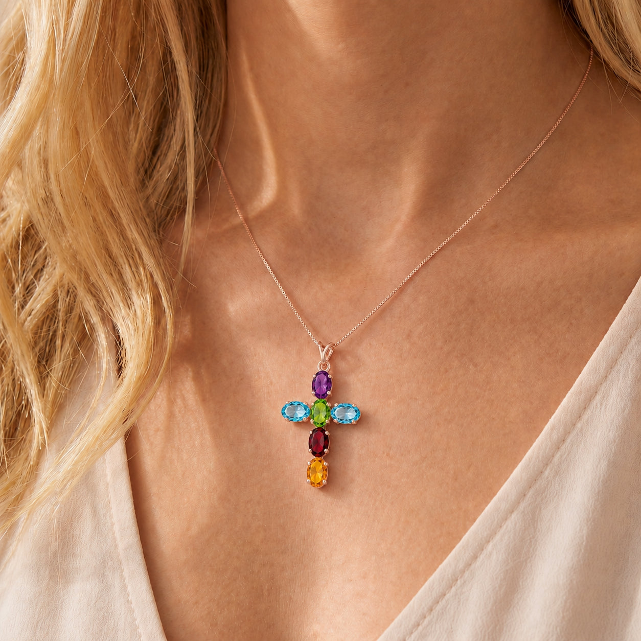 Rose Gold Cross Necklace Citrine 10K — Eleonora