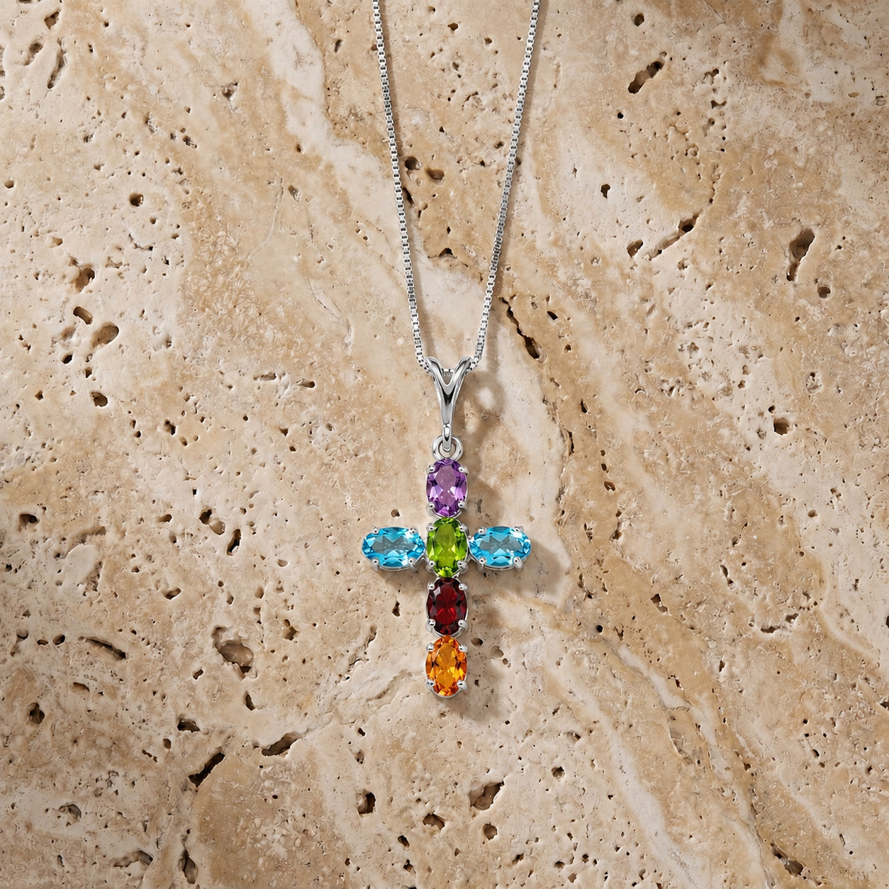 White Gold Cross Necklace Citrine 10K — Eleonora