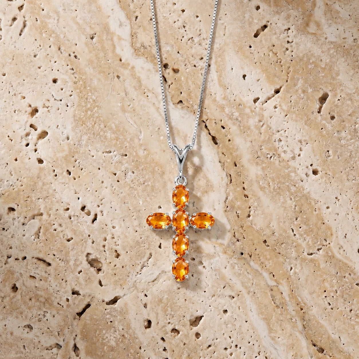 White Gold Cross Necklace Citrine 10K — Eleonora
