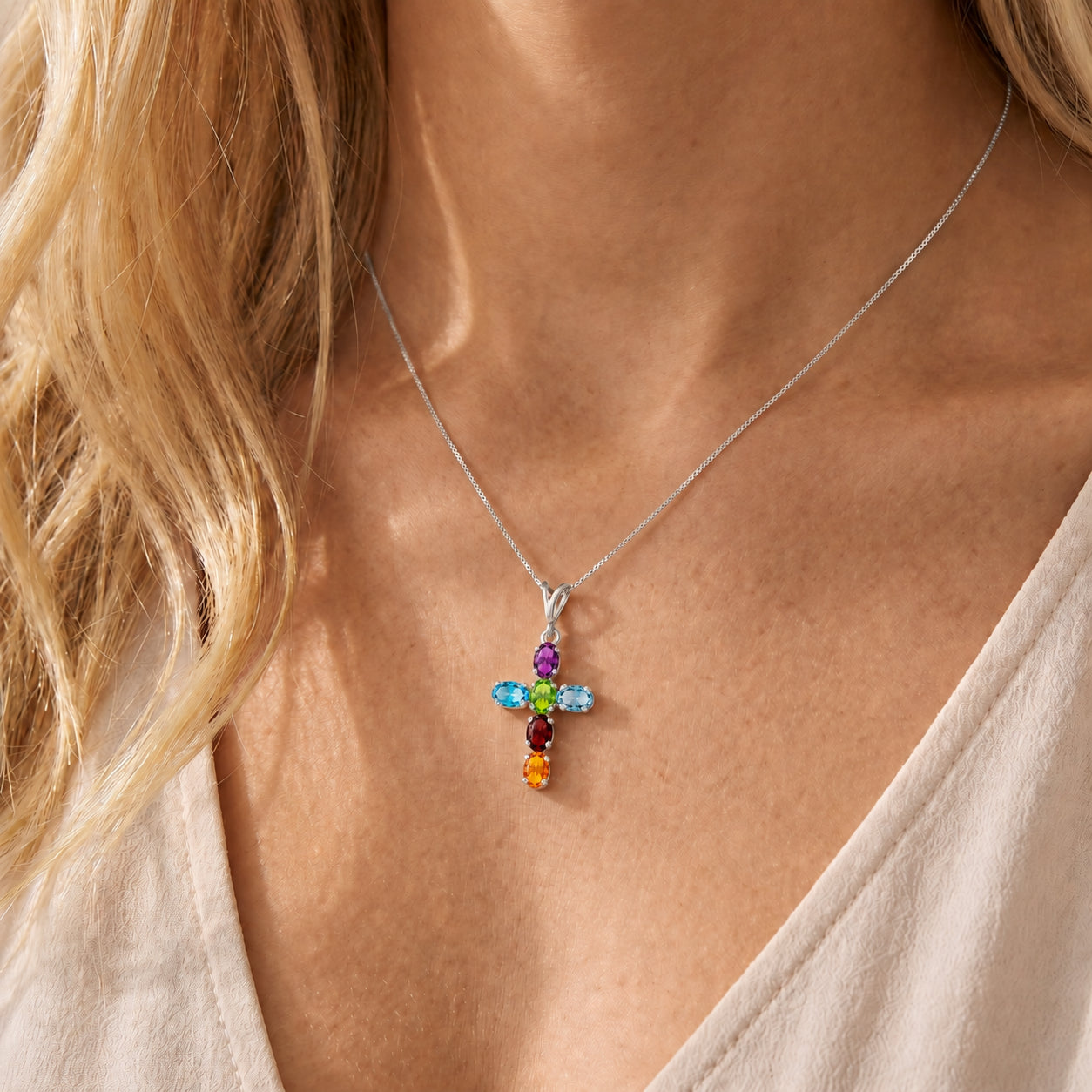 White Gold Cross Necklace Citrine 10K — Eleonora