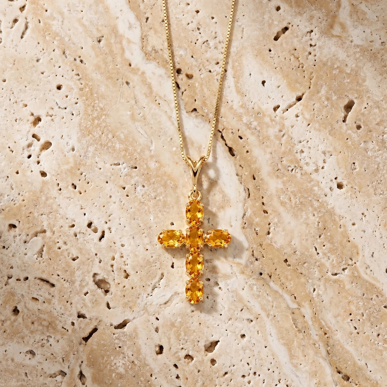 Yellow Gold Cross Necklace Citrine 10K — Eleonora
