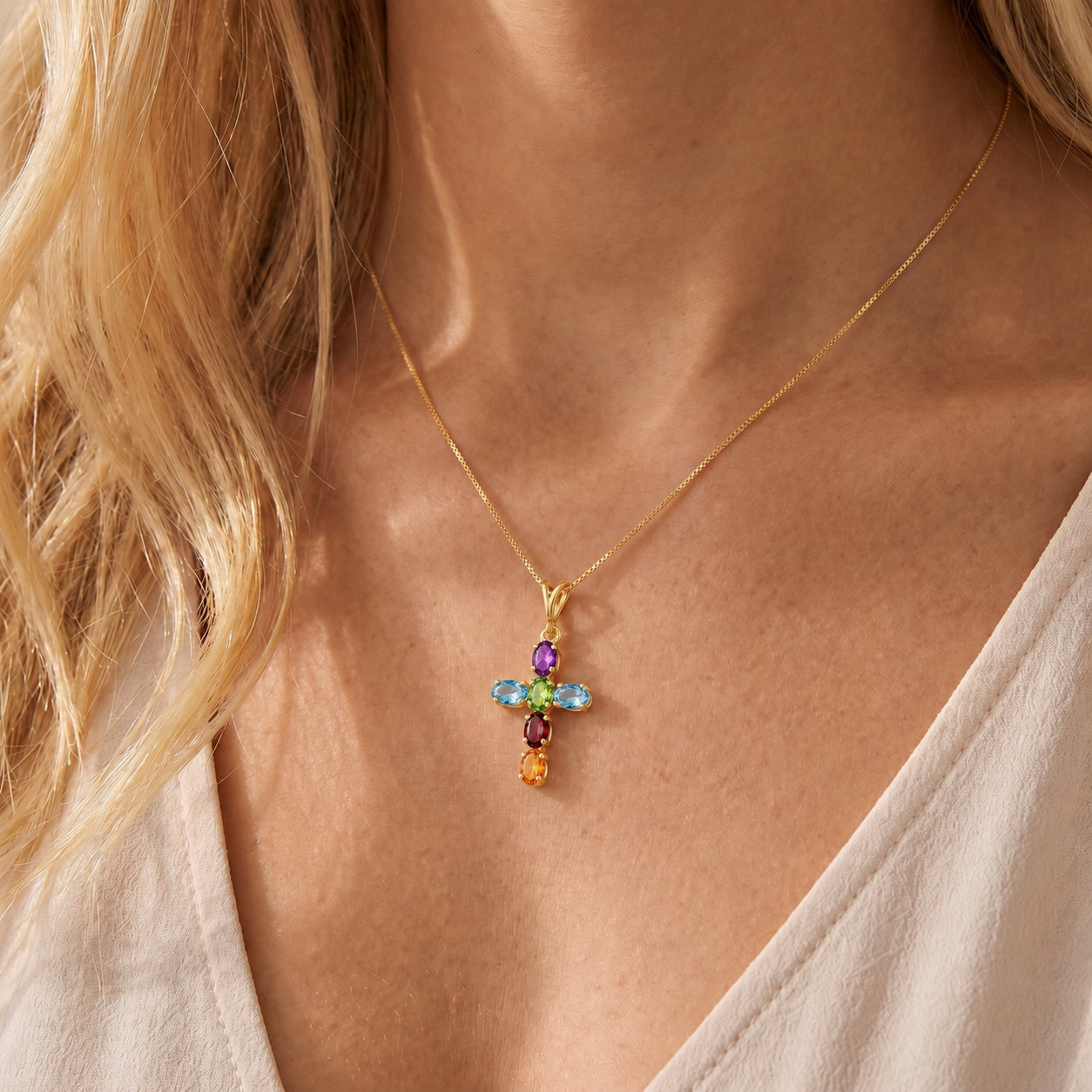 Yellow Gold Cross Necklace Citrine 10K — Eleonora