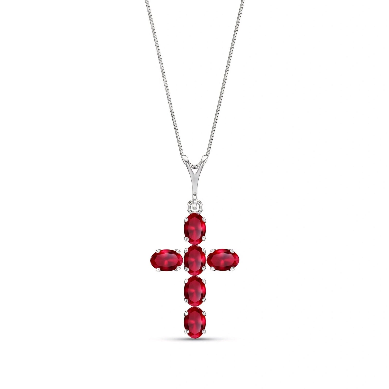 White Gold Cross Necklace Ruby 10K — Eleonora