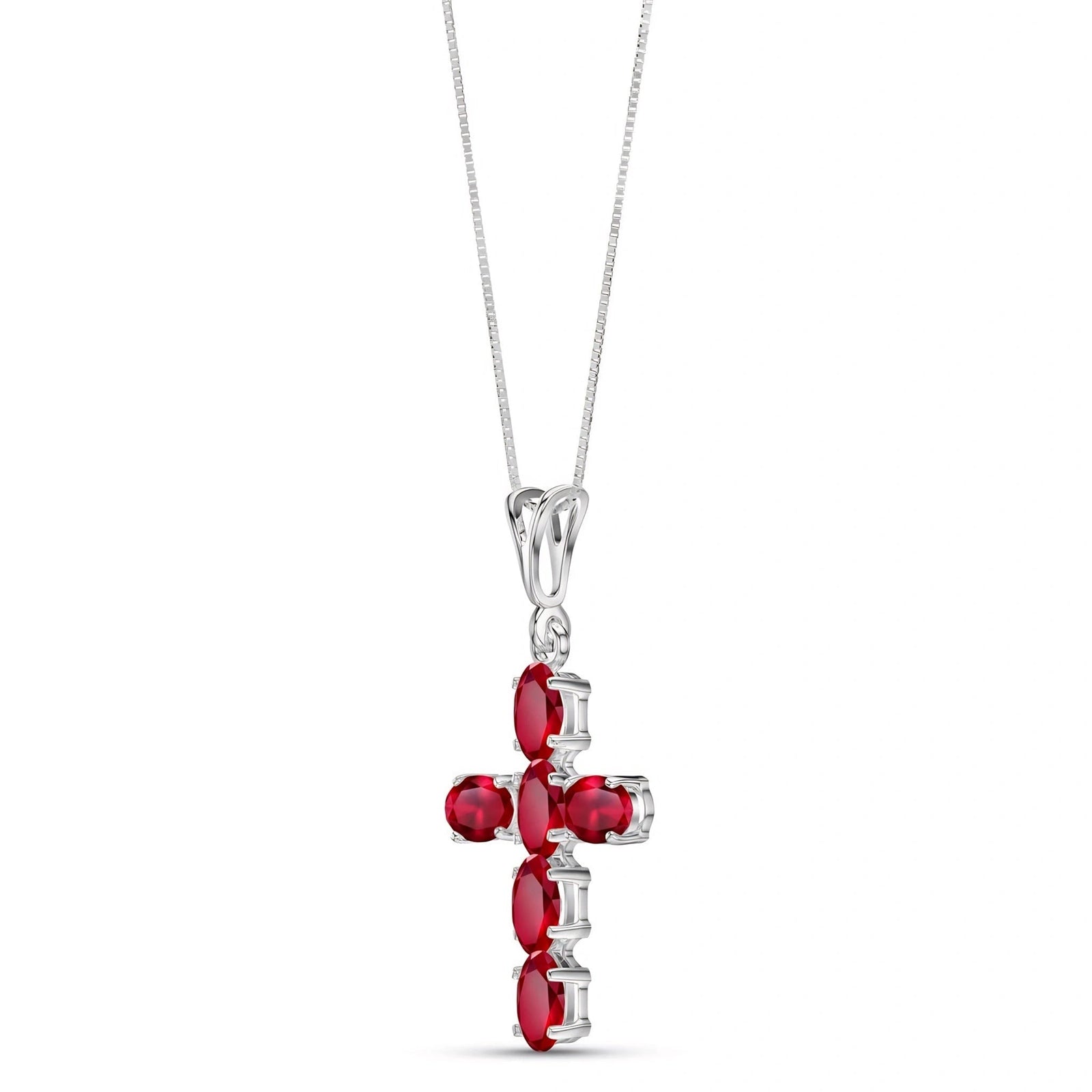 White Gold Cross Necklace Ruby 10K — Eleonora