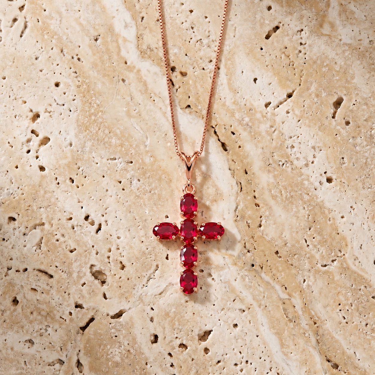 Rose Gold Cross Necklace Sapphire 10K — Eleonora