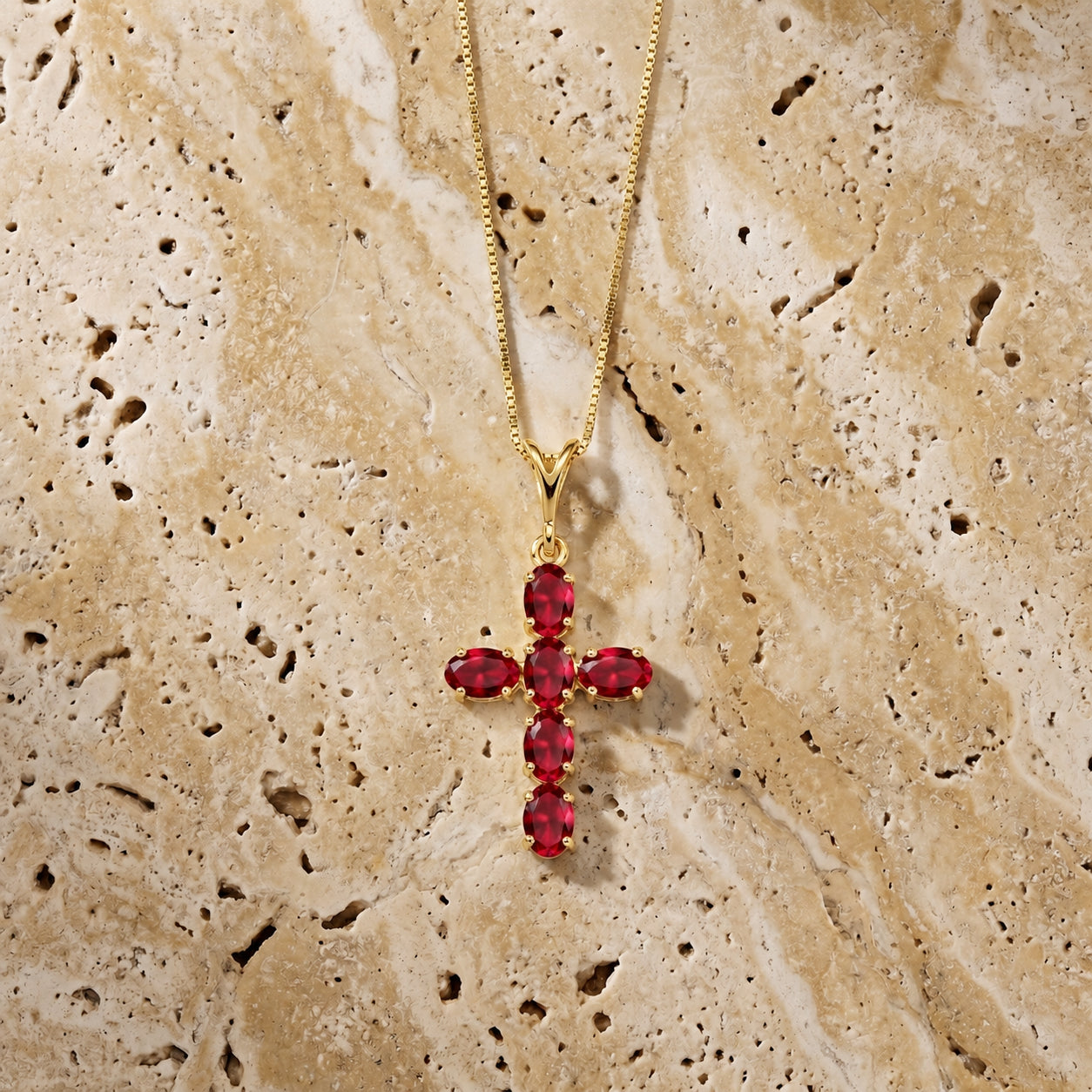 Yellow Gold Cross Necklace Sapphire 10K — Eleonora