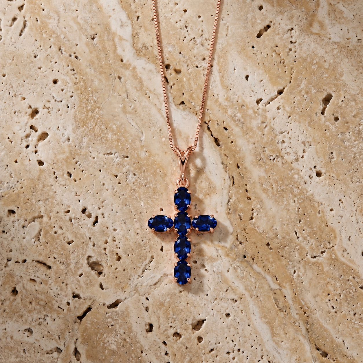 Rose Gold Cross Necklace Aquamarine 10K — Eleonora