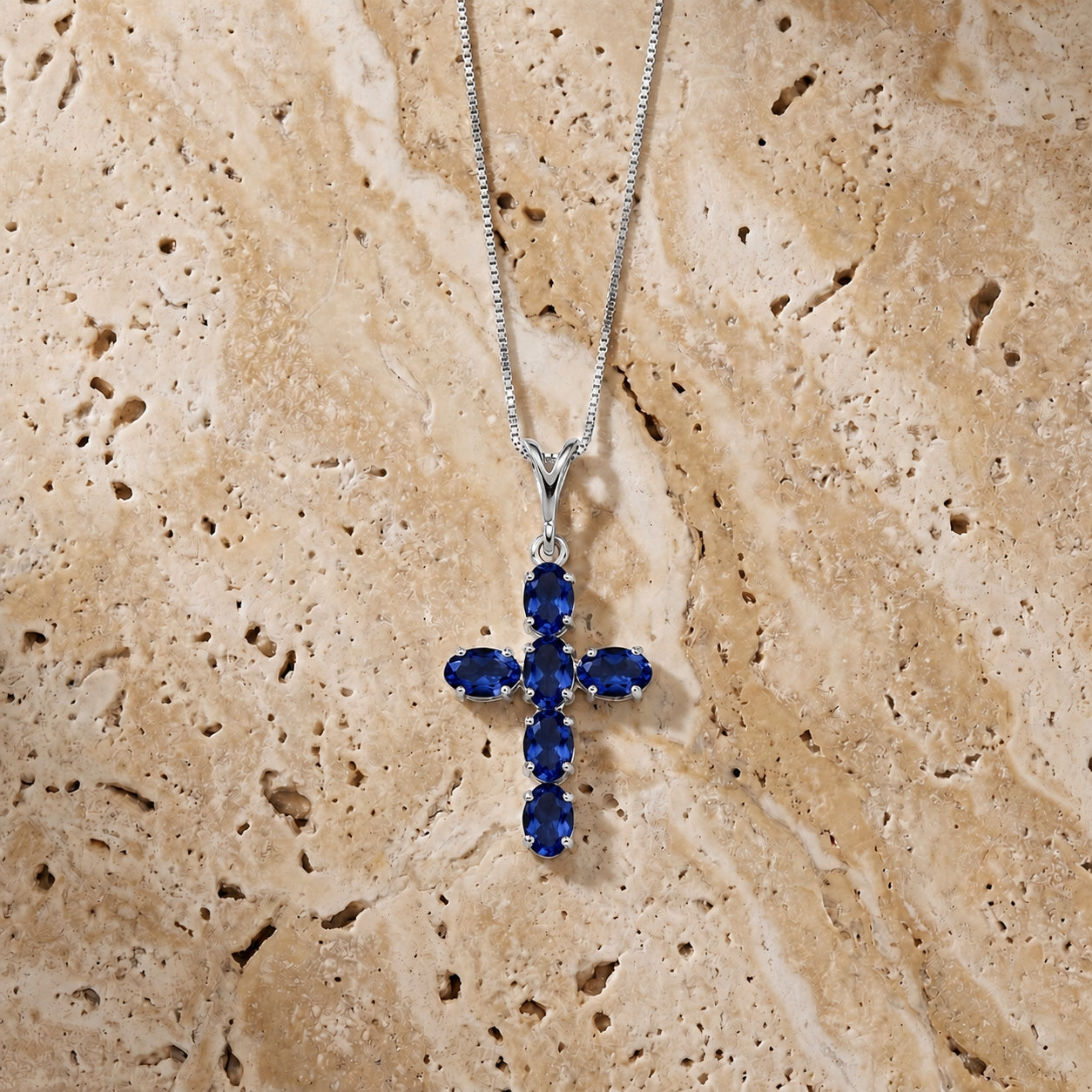 White Gold Cross Necklace Aquamarine 10K — Eleonora