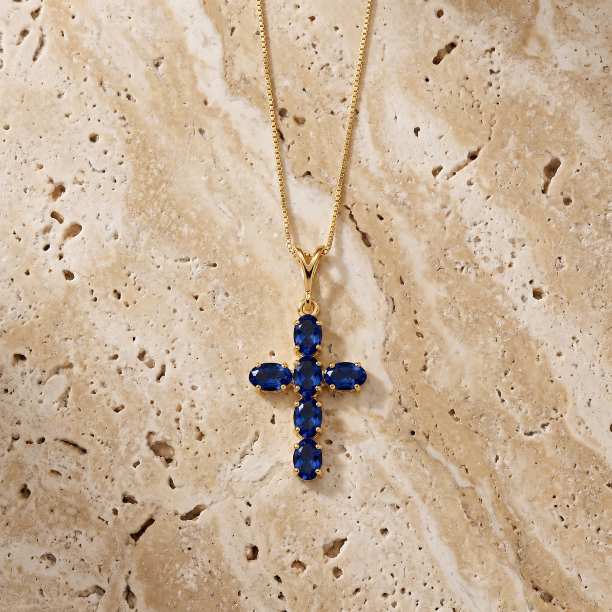 Yellow Gold Cross Necklace Aquamarine 10K — Eleonora