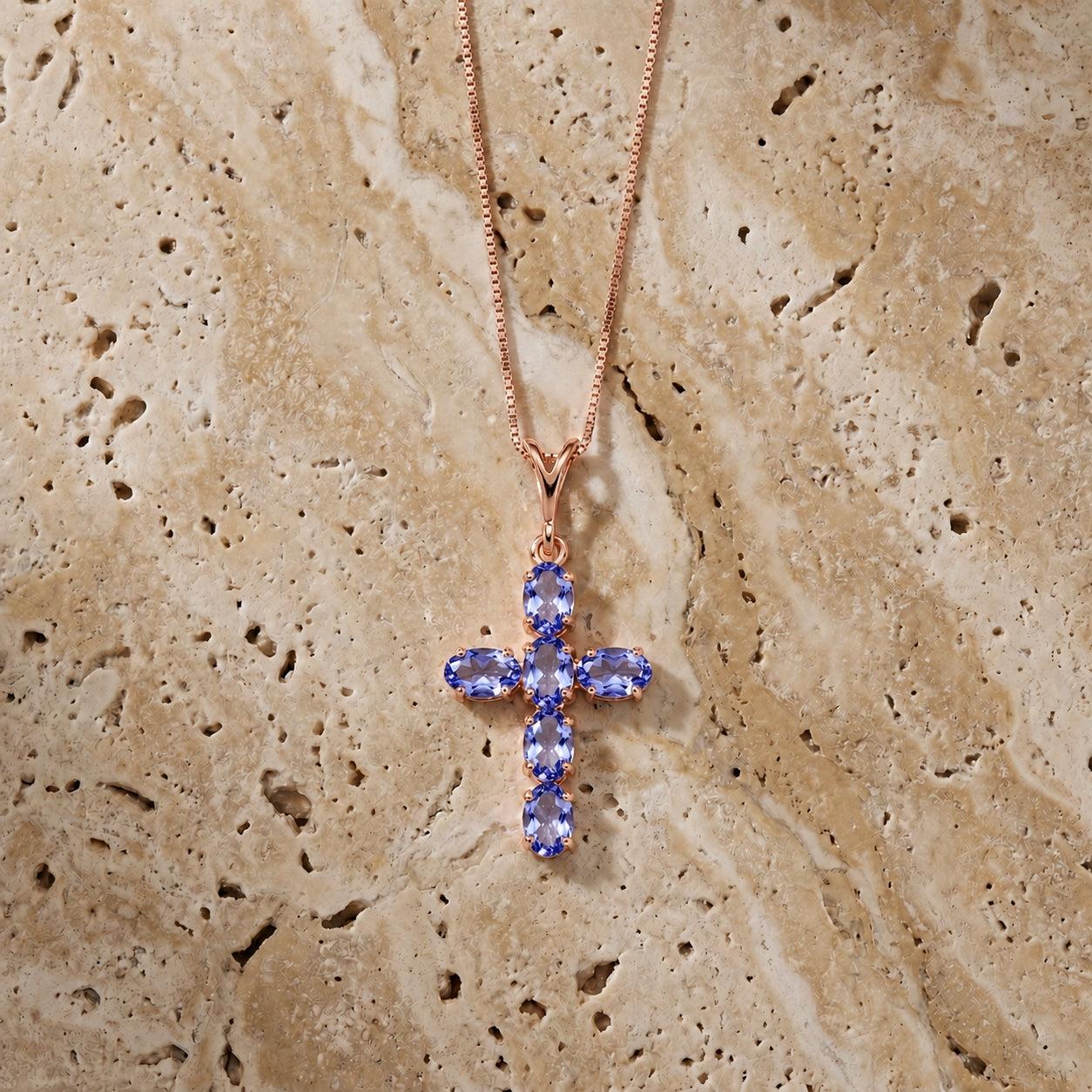 Rose Gold Cross Necklace Tanzanite 10K — Eleonora
